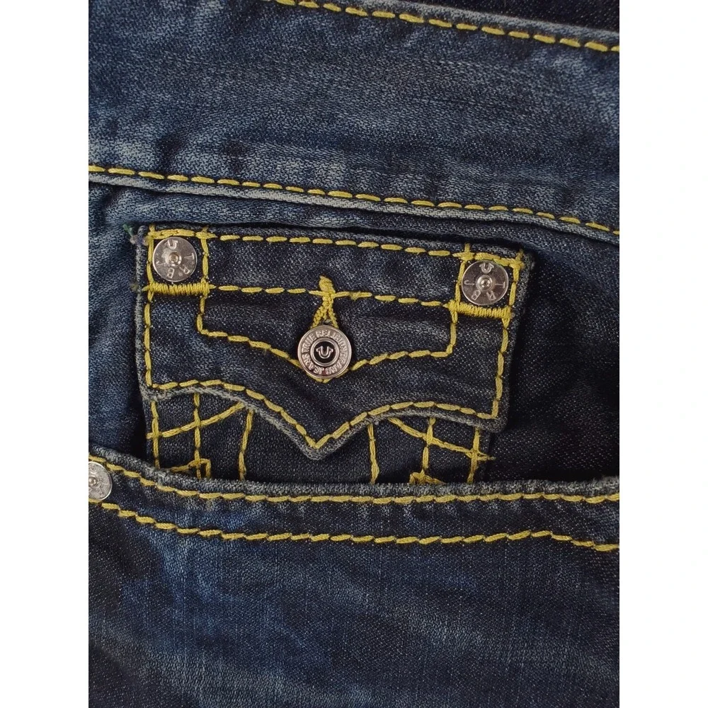 True Religion Jeans Mens 42x34 Skinny Flap Pocket Big T Y2K Hip Hop Thick Stitch